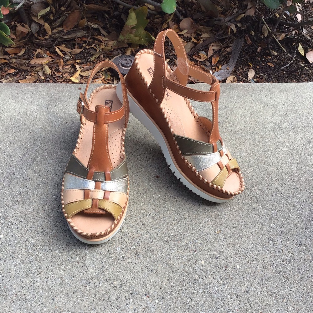 PIKOLINOS Tan Multi-Color Wedge Sandals